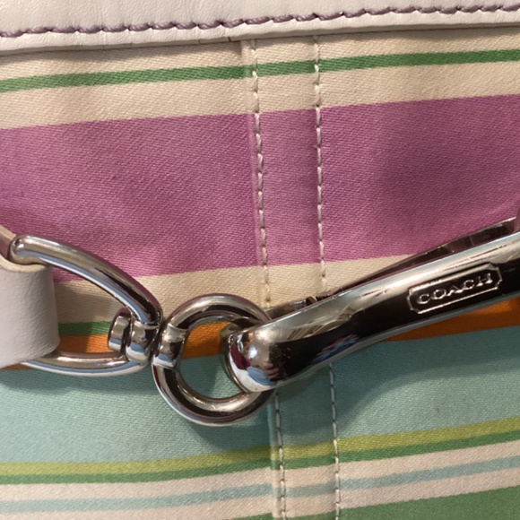 Coach Stripe bag tassels purse red teal purple pink green charm emblem handles - Picture 9 of 11